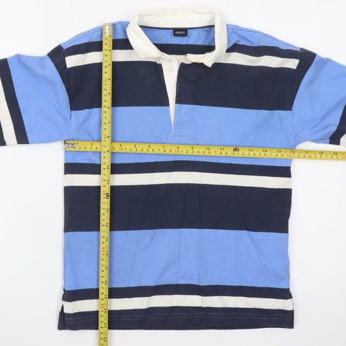 Next Boys Blue Striped Long Sleeve Rugby Polo Shirt 9 Years 100% Cotton