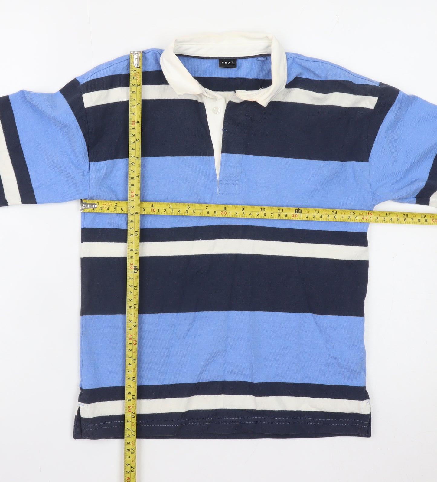 Next Boys Blue Striped Long Sleeve Rugby Polo Shirt 9 Years 100% Cotton