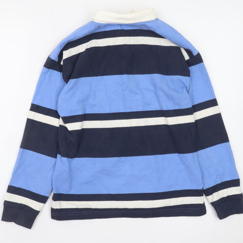 Next Boys Blue Striped Long Sleeve Rugby Polo Shirt 9 Years 100% Cotton
