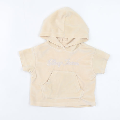 DKNY Jeans Girls Beige Hooded Short Sleeve Casual Top 12 Months Polyester Blend