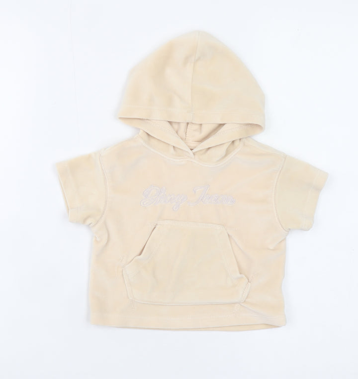 DKNY Jeans Girls Beige Hooded Short Sleeve Casual Top 12 Months Polyester Blend