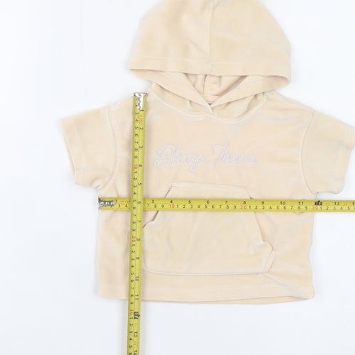 DKNY Jeans Girls Beige Hooded Short Sleeve Casual Top 12 Months Polyester Blend