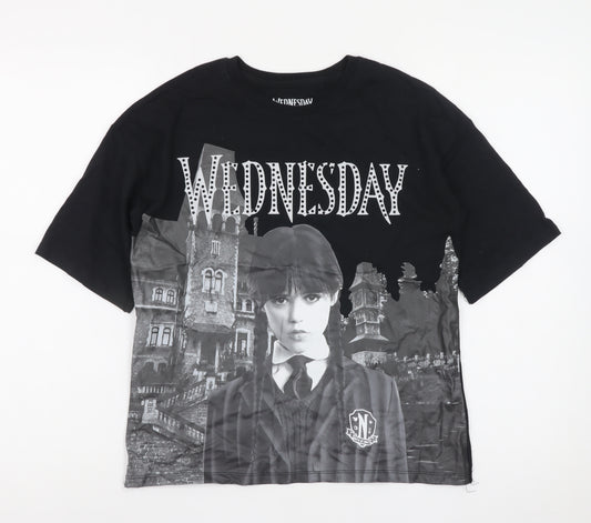 Wednesday Black Graphic T-Shirt for Girls 11-12 Years Gothic Style