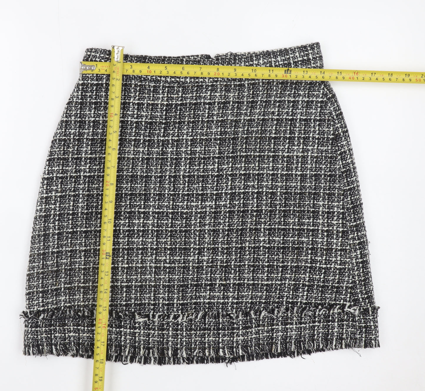 Warehouse Women Black Tweed Check Pencil Skirt Size 10