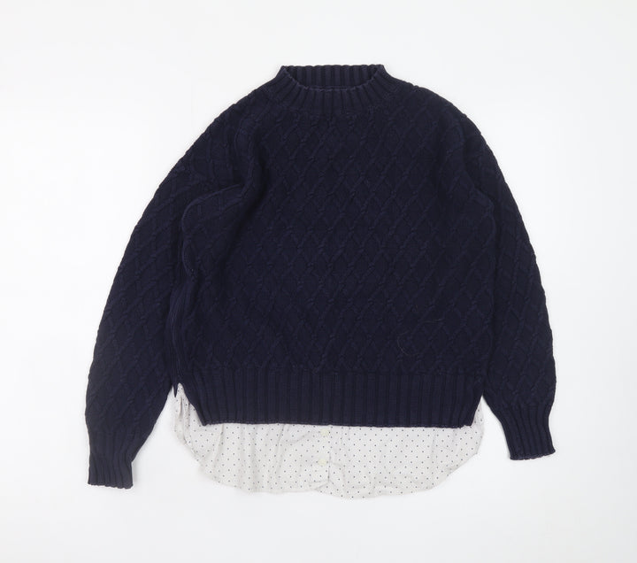 Next Women Blue Cable-Knit Cotton Jumper Size 10 Petite