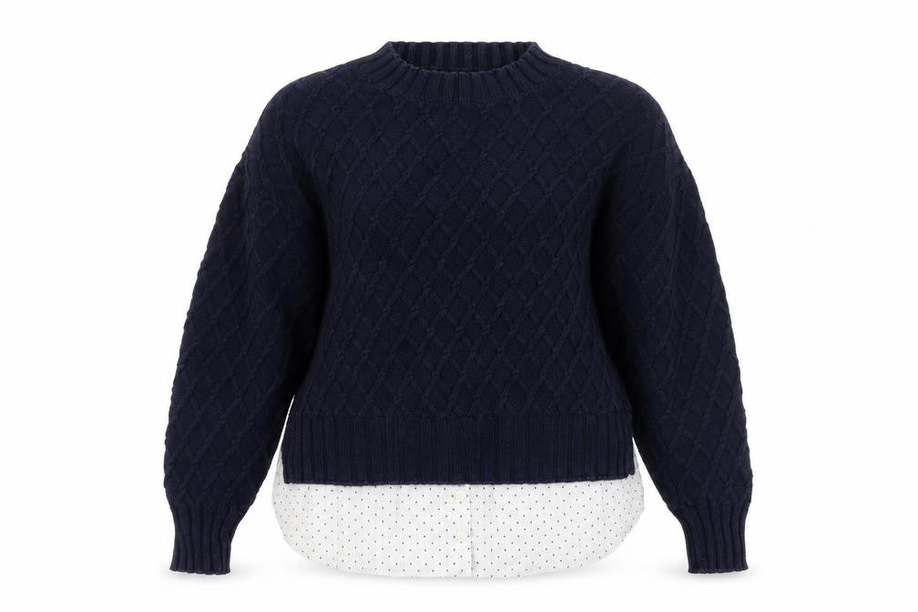 Front view of Next Women Blue Cable-Knit Cotton Jumper, size 10, Petite