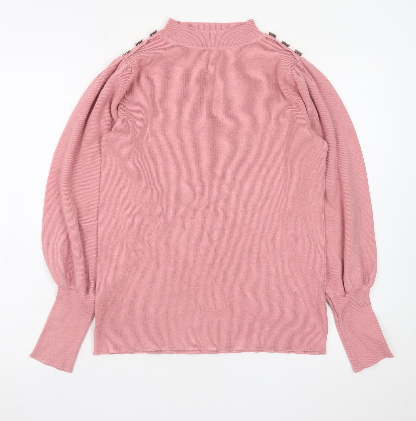 Naoise Womens Pink Mock Neck Button Shoulder Jumper Size S