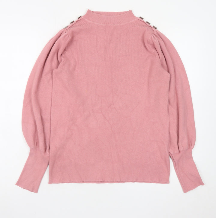 Naoise Womens Pink Mock Neck Button Shoulder Jumper Size S
