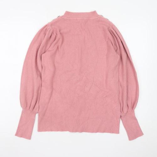 Naoise Womens Pink Mock Neck Button Shoulder Jumper Size S