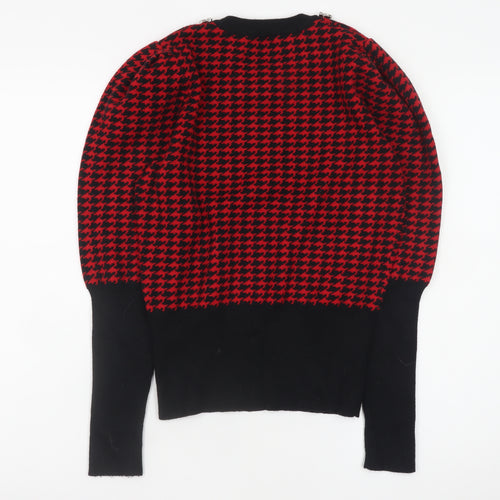 Savida Women Red & Black Houndstooth Jewel Crew Neck Jumper Size 12