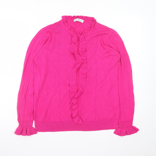 Gallery Women’s Pink Ruffle Neck Long Sleeve Pullover Jumper Size 12