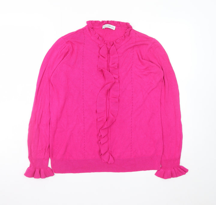 Gallery Women’s Pink Ruffle Neck Long Sleeve Pullover Jumper Size 12
