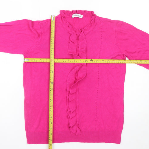 Gallery Women’s Pink Ruffle Neck Long Sleeve Pullover Jumper Size 12