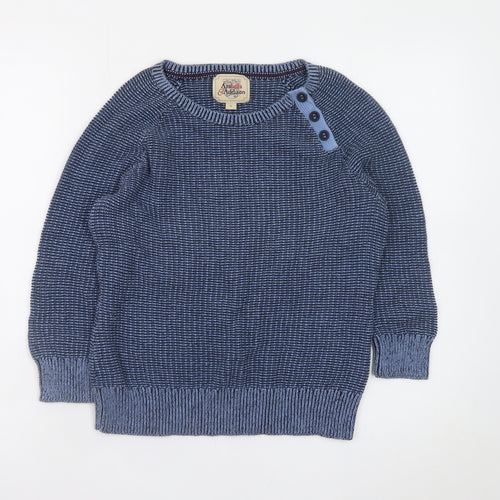 Arabella & Addison Men's Blue Cotton Button Crew Neck Jumper Size L