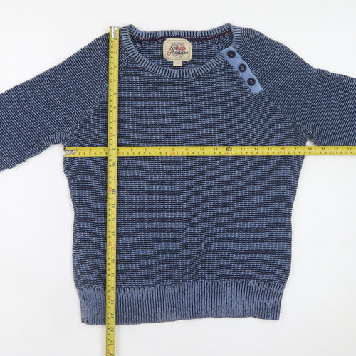 Arabella & Addison Men's Blue Cotton Button Crew Neck Jumper Size L