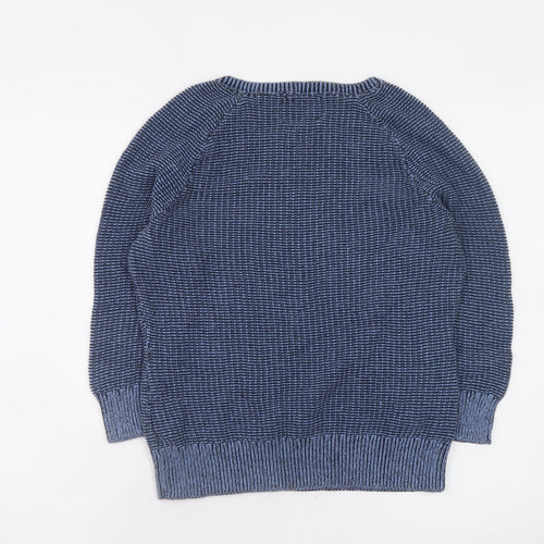 Arabella & Addison Men's Blue Cotton Button Crew Neck Jumper Size L
