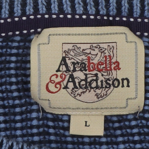 Arabella & Addison Men's Blue Cotton Button Crew Neck Jumper Size L