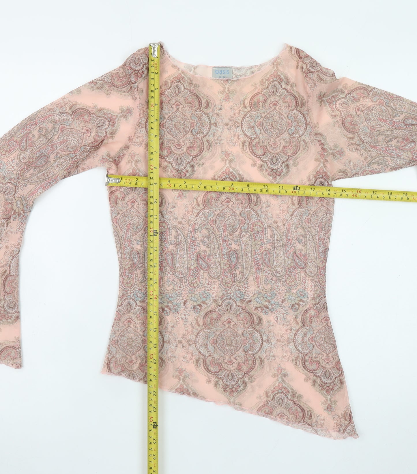 Oasis Women Pink Paisley Chiffon Wrap Blouse Size 12