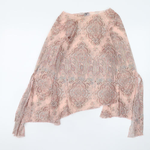 Oasis Women Pink Paisley Chiffon Wrap Blouse Size 12