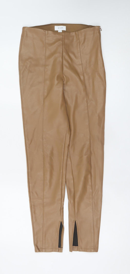 Vila Women’s Beige Faux Leather Skinny Leggings Size 6