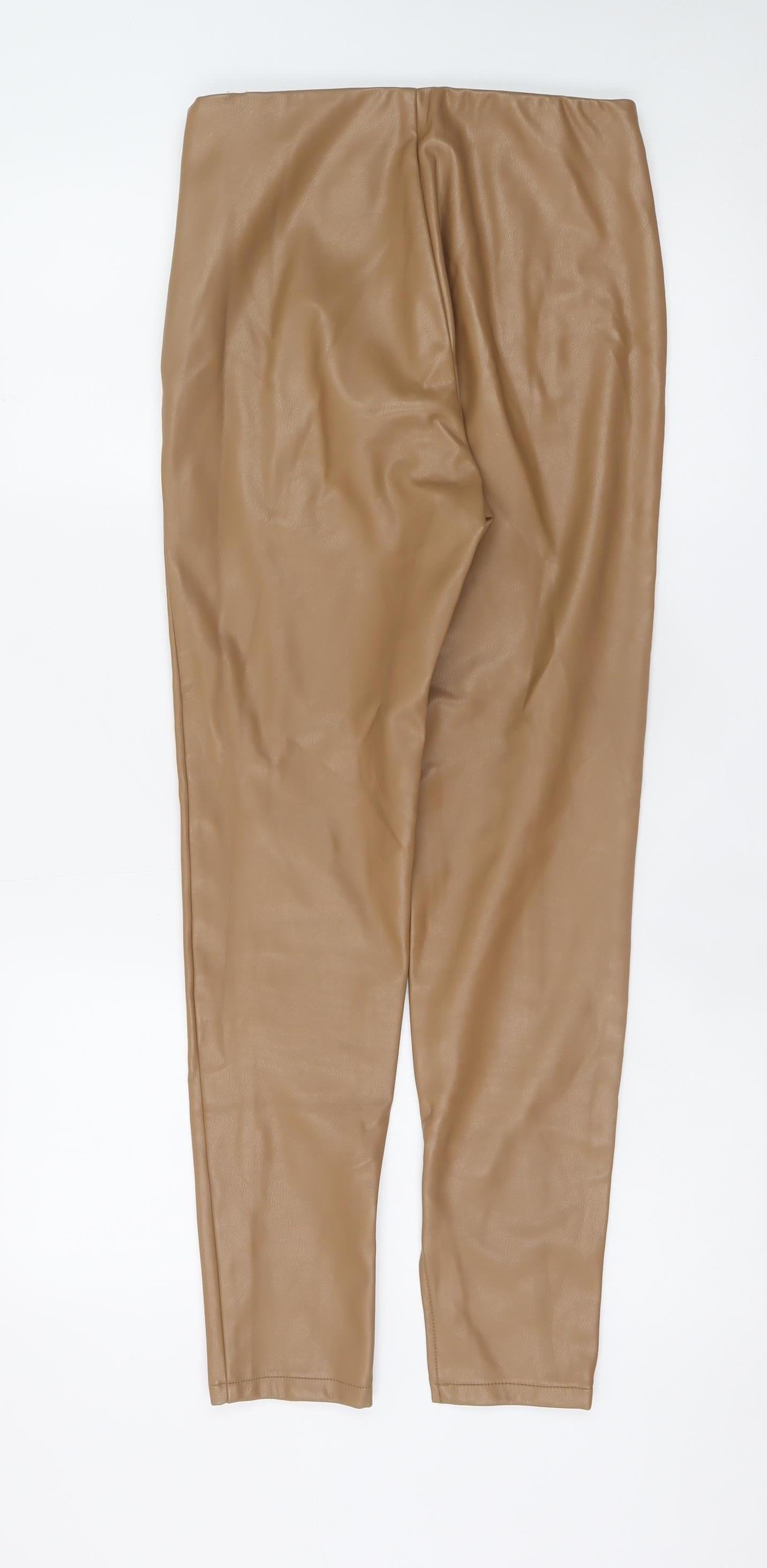 Vila Women’s Beige Faux Leather Skinny Leggings Size 6