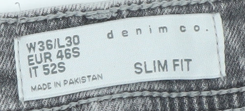 Denim Co Men Grey Slim Fit Jeans W36 L30 Straight Denim