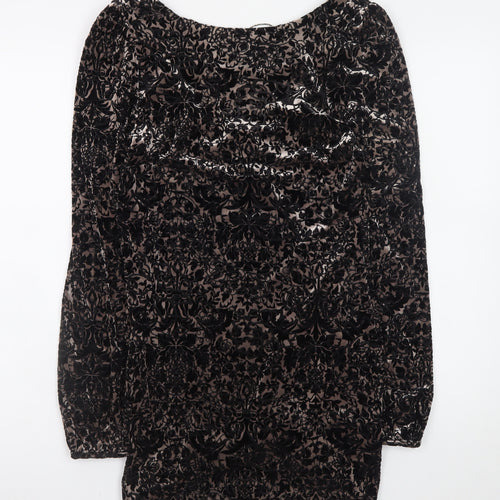 Red Herring Women's Black Velvet Floral Bodycon Dress Size 14