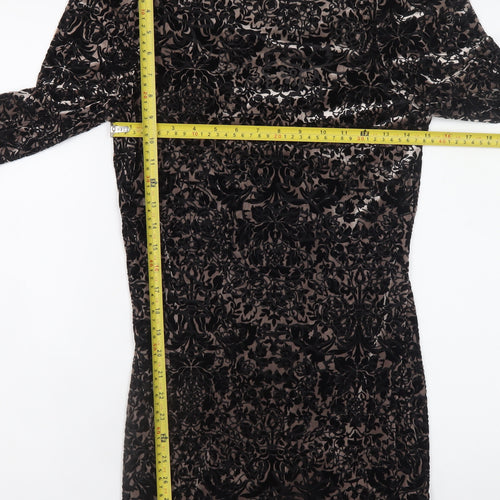 Red Herring Women's Black Velvet Floral Bodycon Dress Size 14
