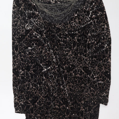 Red Herring Women's Black Velvet Floral Bodycon Dress Size 14