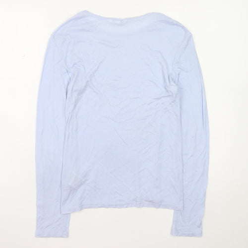 H&M Women Blue Basic Long Sleeve Lyocell T-Shirt Size 12