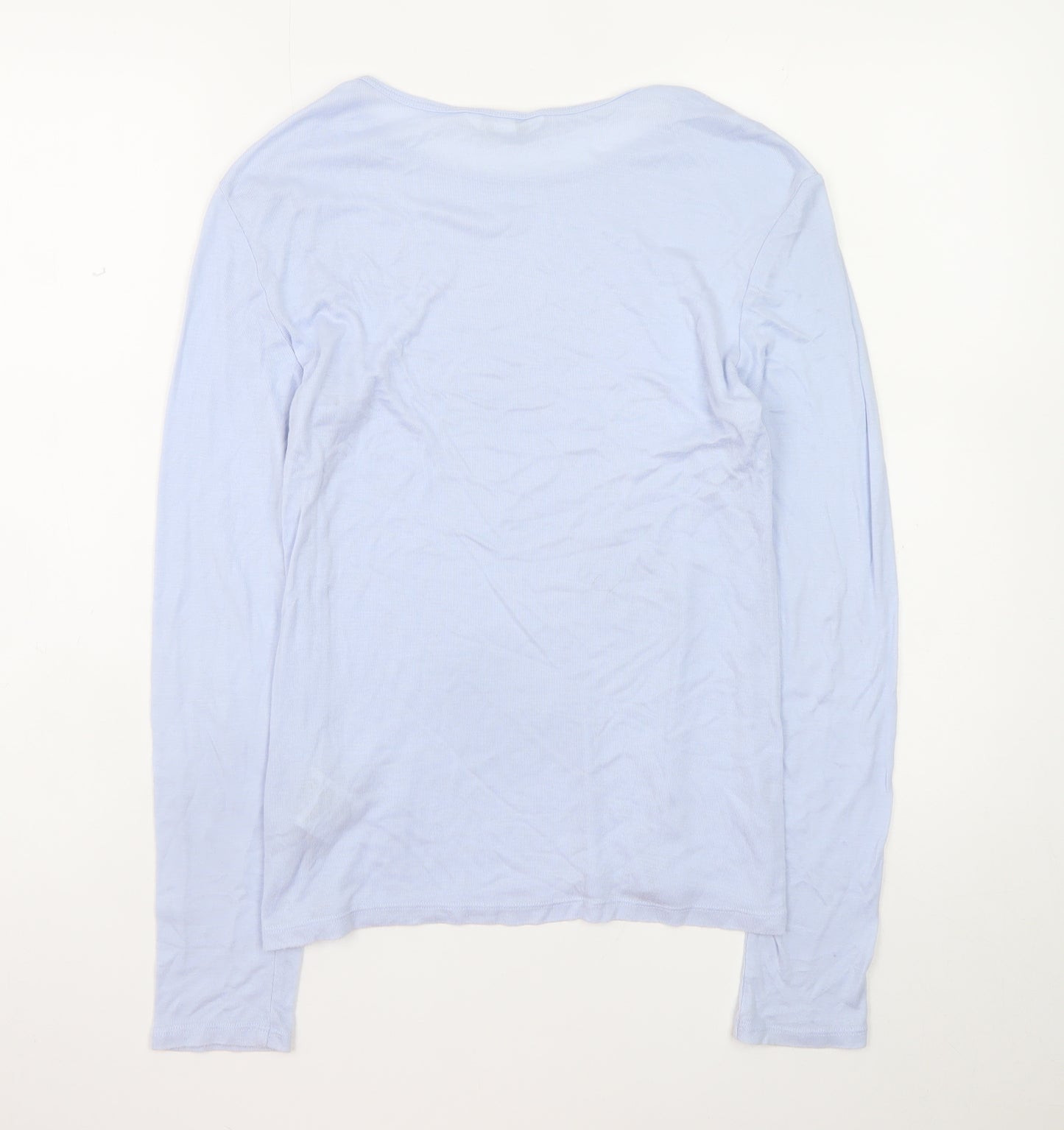 H&M Women Blue Basic Long Sleeve Lyocell T-Shirt Size 12