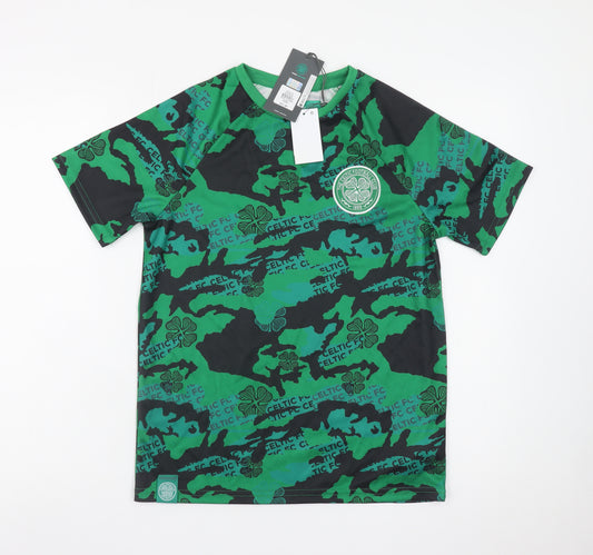 Primark Boys Green Camouflage Celtic FC Short Sleeve T-Shirt 11-12 Years