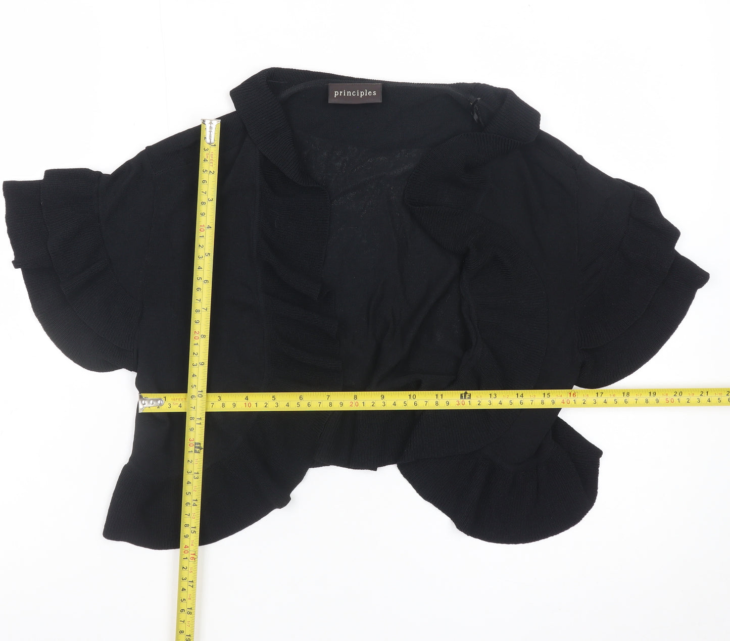 Principles Women's Black Size 14 Ruffle Short Sleeve Knit Shrug