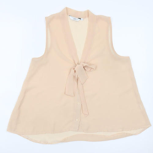 New Look Women Beige Sleeveless Bow Neck Chiffon Blouse Size 8