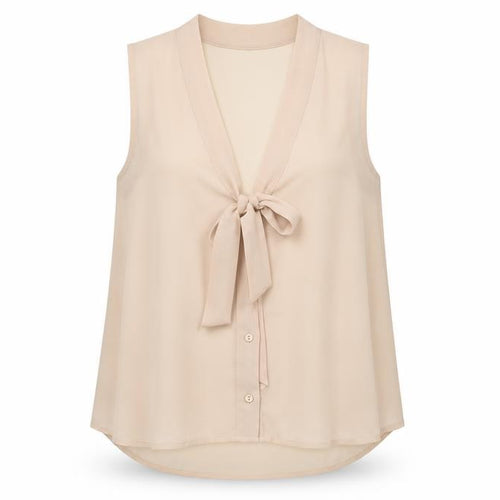 New Look Women Beige Sleeveless Bow Neck Chiffon Blouse Size 8