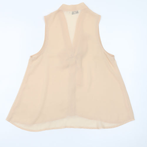New Look Women Beige Sleeveless Bow Neck Chiffon Blouse Size 8