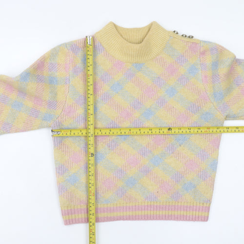 Zara Women's Multicoloured Mock Neck Argyle Wool Blend Jumper S