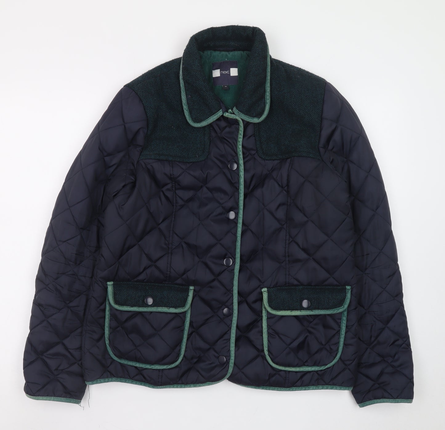 Next Women's Blue Quilted Mid-Length Jacket Size 14