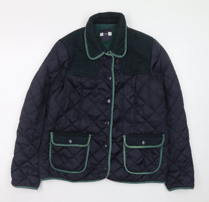 Next Women's Blue Quilted Mid-Length Jacket Size 14
