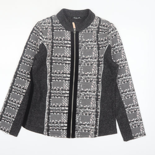 Sophie B Women Grey Check Full Zip Knit Jacket Size 14