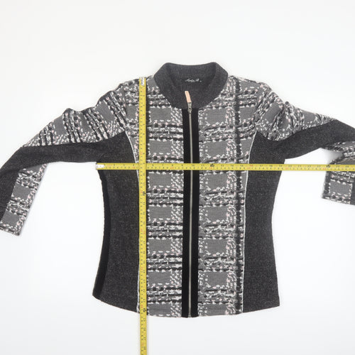 Sophie B Women Grey Check Full Zip Knit Jacket Size 14