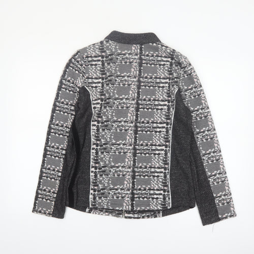 Sophie B Women Grey Check Full Zip Knit Jacket Size 14