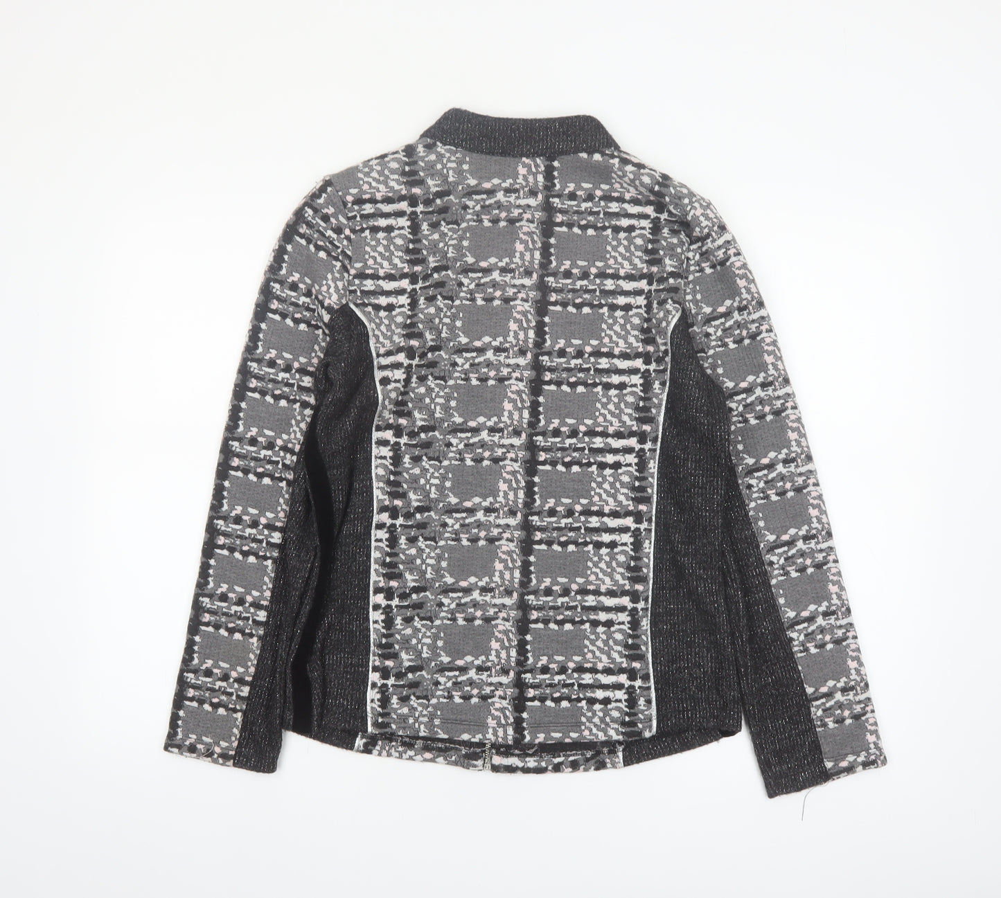 Sophie B Women Grey Check Full Zip Knit Jacket Size 14