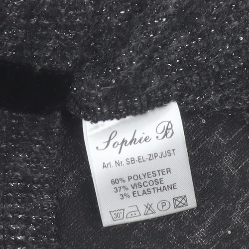 Sophie B Women Grey Check Full Zip Knit Jacket Size 14