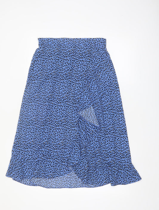 Dunnes Women Blue Animal Print Midi Wrap Skirt Size 8