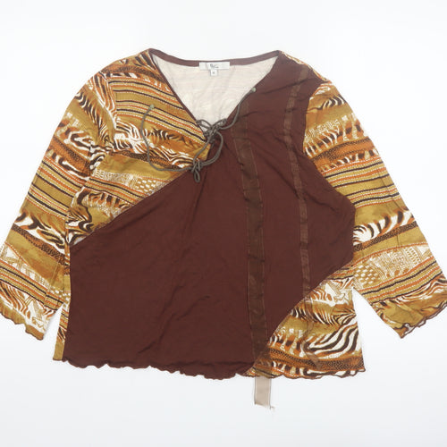 Klass Collection Women’s Brown Tribal Animal Print V-Neck Blouse XL