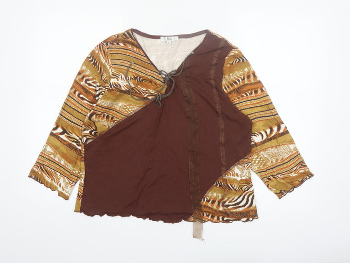 Klass Collection Women’s Brown Tribal Animal Print V-Neck Blouse XL