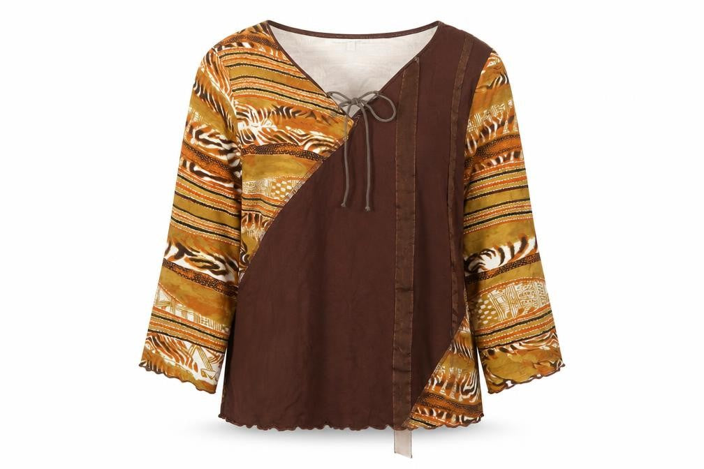 Klass Collection Women’s Brown Tribal Animal Print V-Neck Blouse XL