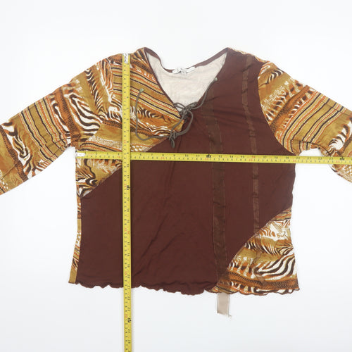 Klass Collection Women’s Brown Tribal Animal Print V-Neck Blouse XL