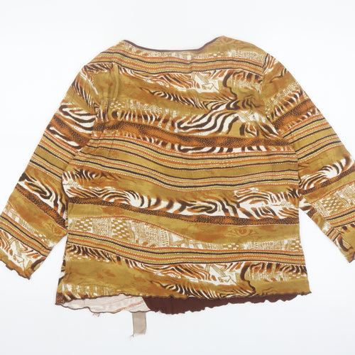 Klass Collection Women’s Brown Tribal Animal Print V-Neck Blouse XL